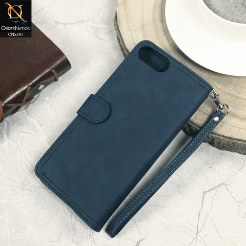Iphone 7 Plus  Cover - Blue - Trendy Premium Leather Flip Book Wallet Card Holder Case With Mirror