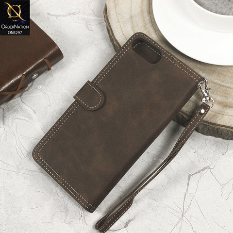 Iphone 7 Plus  Cover - Brown - Trendy Premium Leather Flip Book Wallet Card Holder Case With Mirror