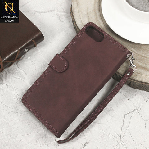 Iphone 7 Plus  Cover - Burgundy - Trendy Premium Leather Flip Book Wallet Card Holder Case With Mirror