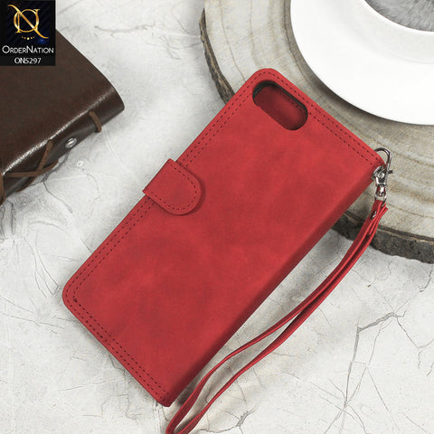 Iphone 7 Plus  Cover - Red - Trendy Premium Leather Flip Book Wallet Card Holder Case With Mirror