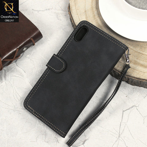 iPhone XS Max  Cover - Black - Trendy Premium Leather Flip Book Wallet Card Holder Case With Mirror