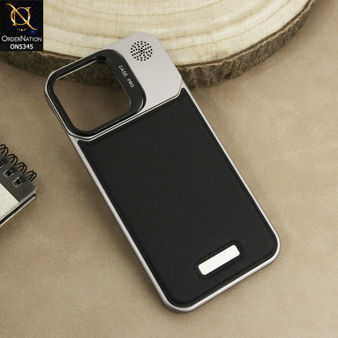 iPhone 16 Pro Max Cover - Black - Luxury Rimless Aluminum Metal Leather Back With Camera Stand Case
