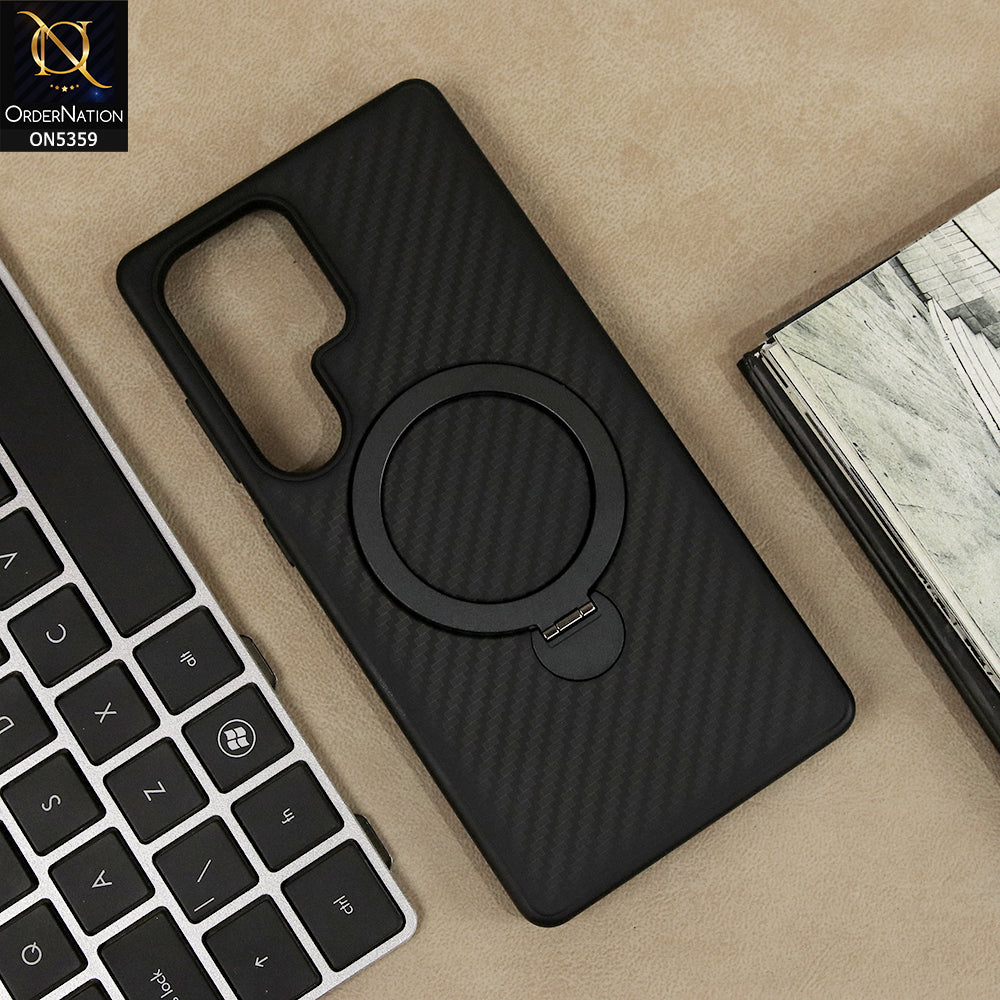 Samsung Galaxy S24 Ultra Cover - Black - Carbon Fiber Case With Magsafe Holder Soft Protective Case