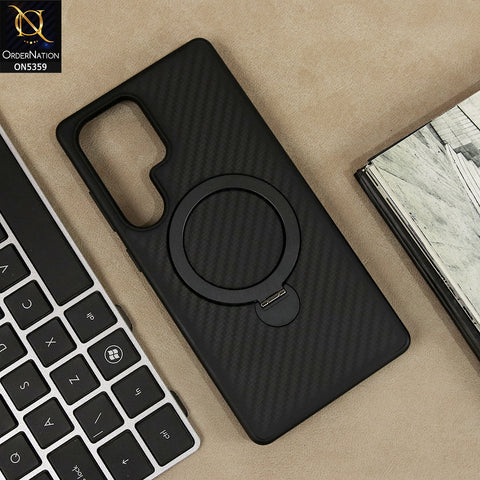 Samsung Galaxy S24 Ultra Cover - Black - Carbon Fiber Case With Magsafe Holder Soft Protective Case
