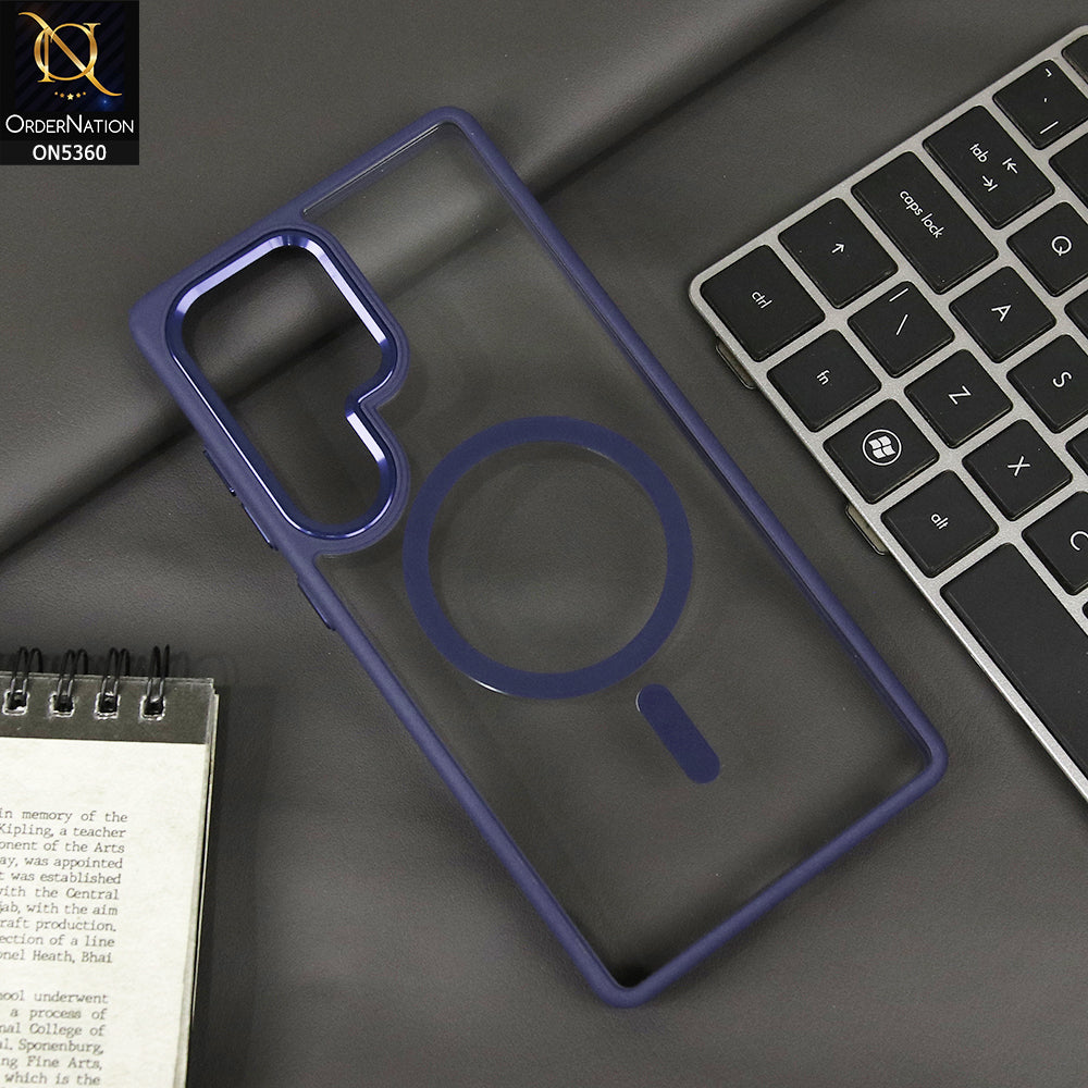 Samsung Galaxy S25 Ultra Cover - Blue - Transparent Clear Soft Border Magsafe Case With Magnetic Camera Ring