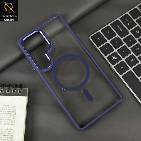 Samsung Galaxy S25 Ultra Cover - Blue - Transparent Clear Soft Border Magsafe Case With Magnetic Camera Ring