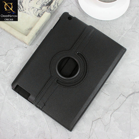 iPad 4 / 3 / 2 - 9.7-inch Cover - Black - 360 Rotating Pu Leather Flip Smart Protective Cover Casing