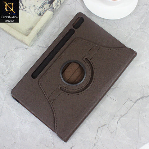 Samsung Galaxy Tab S8 Cover - Dark Brown - 360 Rotating Pu Leather Flip Smart Protective Cover Casing