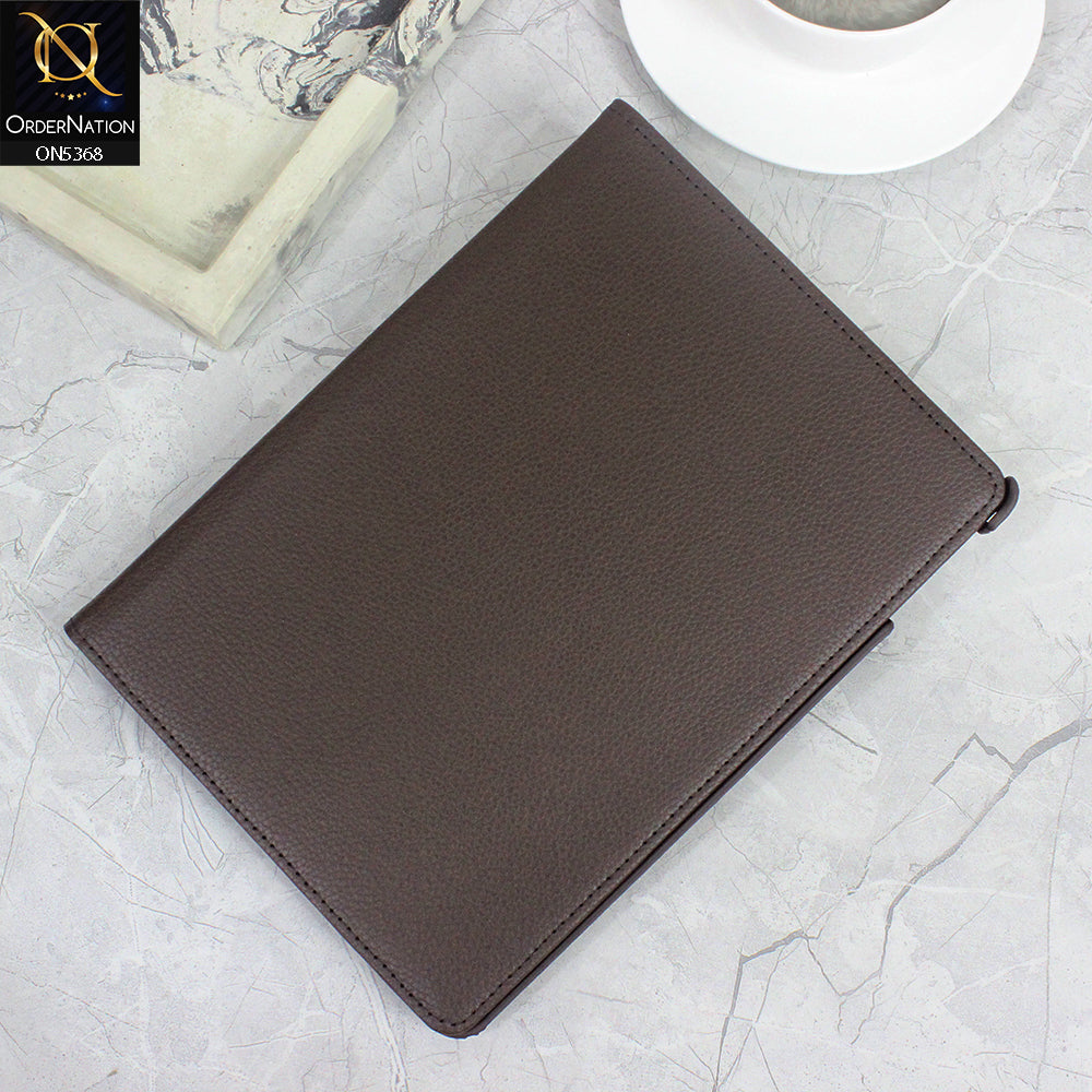 Samsung Galaxy Tab S9 FE Cover - Dark Brown - 360 Rotating Pu Leather Flip Smart Protective Cover Casing