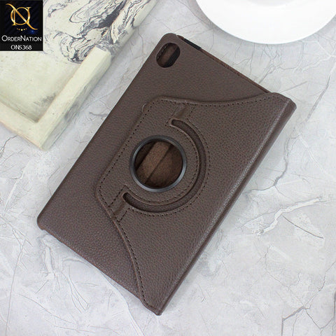 Lenovo Tab M8 (4th Gen) Cover - Dark Brown - 360 Rotating Pu Leather Flip Smart Protective Cover Casing