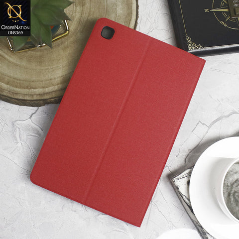 Samsung Galaxy Tab A7 10.4 / T500 /T505 (2020) Cover - Red - Octo PU Leather Fabric Texture Bifold Stand Flip Book Soft Case