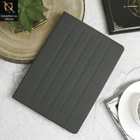 Lenovo Tab M10 Gen 3 Cover - Black - Octo PU Leather Fabric Texture Bifold Stand Flip Book Soft Case