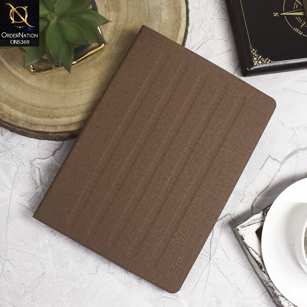 Lenovo Tab M10 Plus Cover - Brown - Octo PU Leather Fabric Texture Bifold Stand Flip Book Soft Case