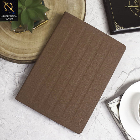 Samsung Galaxy Tab 4 10.1 / T530 (2014) Cover - Brown - Octo PU Leather Fabric Texture Bifold Stand Flip Book Soft Case