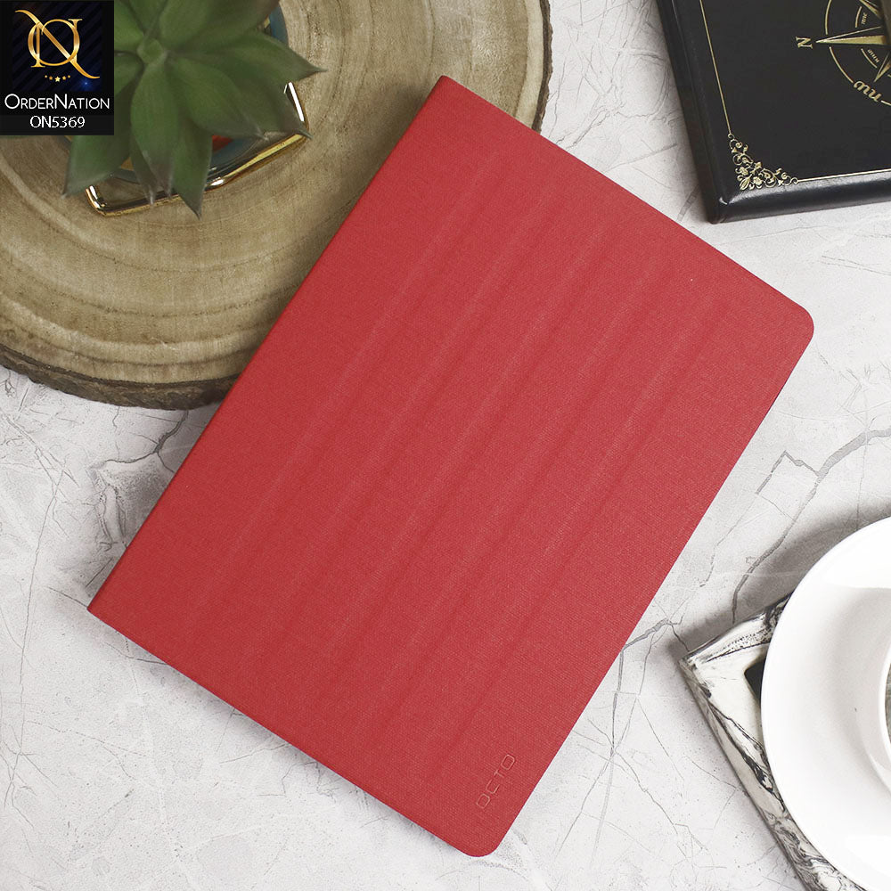 Samsung Galaxy Tab A7 10.4 / T500 /T505 (2020) Cover - Red - Octo PU Leather Fabric Texture Bifold Stand Flip Book Soft Case