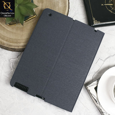 iPad 4 / 3 / 2 - 9.7-inch Cover - Blue - Octo PU Leather Fabric Texture Bifold Stand Flip Book Soft Case
