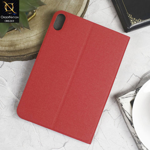 iPad Mini (6th gen) 8.3-inch (2021) Cover - Red - Octo PU Leather Fabric Texture Bifold Stand Flip Book Soft Case