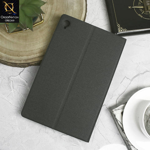 Lenovo Tab K10 / K10 X6CEF Cover - Black - Octo PU Leather Fabric Texture Bifold Stand Flip Book Soft Case