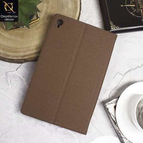 Lenovo Tab K10 / K10 X6CEF Cover - Brown - Octo PU Leather Fabric Texture Bifold Stand Flip Book Soft Case