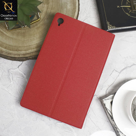 Lenovo Tab K10 / K10 X6CEF Cover - Red - Octo PU Leather Fabric Texture Bifold Stand Flip Book Soft Case