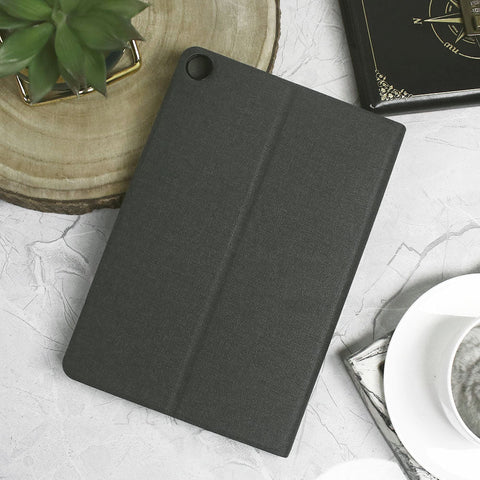 Lenovo Tab M10 Gen 3 Cover - Black - Octo PU Leather Fabric Texture Bifold Stand Flip Book Soft Case