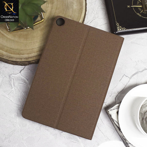Lenovo Tab M10 Gen 3 Cover - Brown - Octo PU Leather Fabric Texture Bifold Stand Flip Book Soft Case
