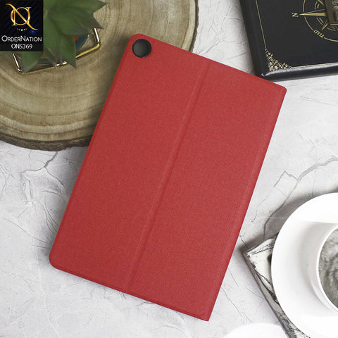 Lenovo Tab M10 Gen 3 Cover - Red - Octo PU Leather Fabric Texture Bifold Stand Flip Book Soft Case