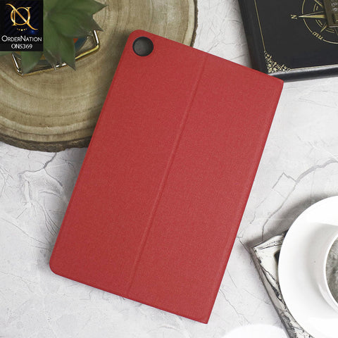 Lenovo Tab M10 Plus 3rd Gen (TB125FU) Cover - Red - Octo PU Leather Fabric Texture Bifold Stand Flip Book Soft Case