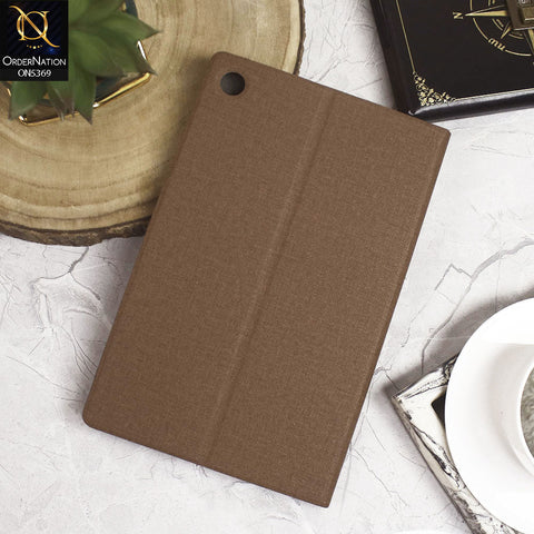 Lenovo Tab M10 Plus Cover - Brown - Octo PU Leather Fabric Texture Bifold Stand Flip Book Soft Case