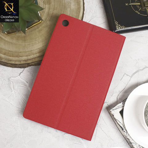 Lenovo Tab M10 Plus Cover - Red - Octo PU Leather Fabric Texture Bifold Stand Flip Book Soft Case