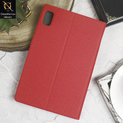 Lenovo Tab M9 Cover - Red - Octo PU Leather Fabric Texture Bifold Stand Flip Book Soft Case
