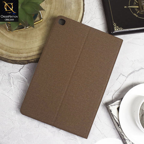 Huawei MatePad T10s Cover - Brown - Octo PU Leather Fabric Texture Bifold Stand Flip Book Soft Case