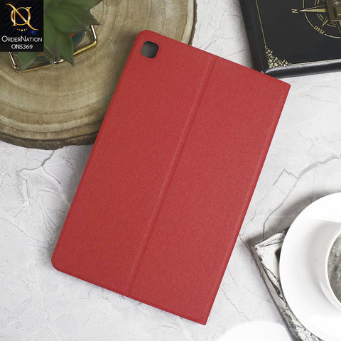 Samsung Galaxy Tab S6 Lite (2022) Cover - Red - Octo PU Leather Fabric Texture Bifold Stand Flip Book Soft Case