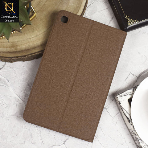Samsung Galaxy Tab A 8.4 / T307 (2020) Cover - Brown - Octo PU Leather Fabric Texture Bifold Stand Flip Book Soft Case
