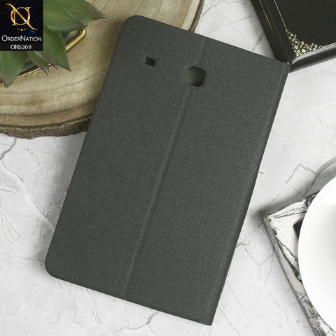 Samsung Galaxy Tab E 8.0 / T377 (2016) Cover - Black - Octo PU Leather Fabric Texture Bifold Stand Flip Book Soft Case