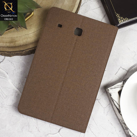 Samsung Galaxy Tab E 8.0 / T377 (2016) Cover - Brown - Octo PU Leather Fabric Texture Bifold Stand Flip Book Soft Case