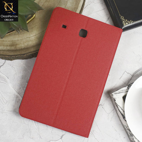 Samsung Galaxy Tab E 8.0 / T377 (2016) Cover - Red - Octo PU Leather Fabric Texture Bifold Stand Flip Book Soft Case