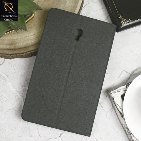 Samsung Galaxy Tab A 8.0  / T380 / T385 (2017) Cover - Black - Octo PU Leather Fabric Texture Bifold Stand Flip Book Soft Case