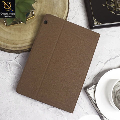 Huawei MediaPad T3 10 Cover - Brown - Octo PU Leather Fabric Texture Bifold Stand Flip Book Soft Case