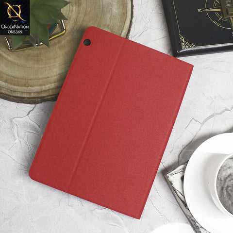Huawei MediaPad T3 10 Cover - Red - Octo PU Leather Fabric Texture Bifold Stand Flip Book Soft Case