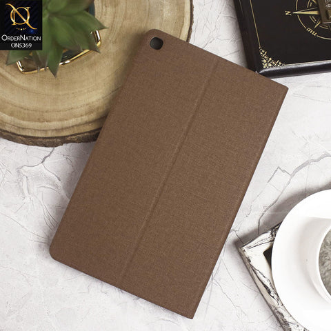 Samsung Galaxy Tab A 10.1 / T510 / T515 (2019) Cover - Brown - Octo PU Leather Fabric Texture Bifold Stand Flip Book Soft Case