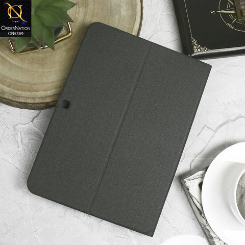 Samsung Galaxy Tab 4 10.1 / T530 (2014) Cover - Black - Octo PU Leather Fabric Texture Bifold Stand Flip Book Soft Case