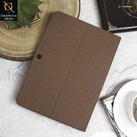 Samsung Galaxy Tab 4 10.1 / T530 (2014) Cover - Brown - Octo PU Leather Fabric Texture Bifold Stand Flip Book Soft Case