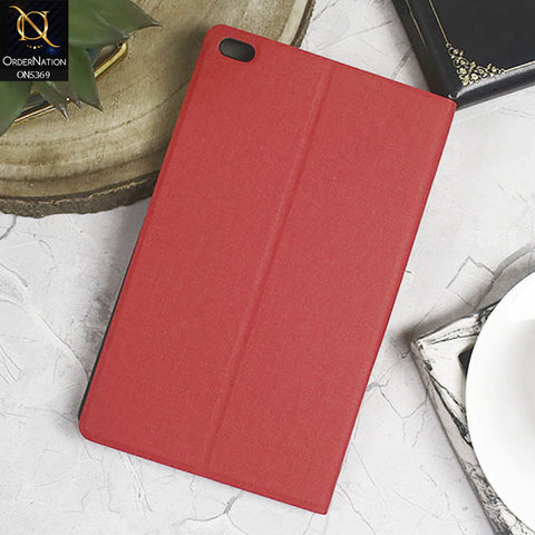 Lenovo Tab 4 8 / 8504 (2017) Cover - Red - Octo PU Leather Fabric Texture Bifold Stand Flip Book Soft Case