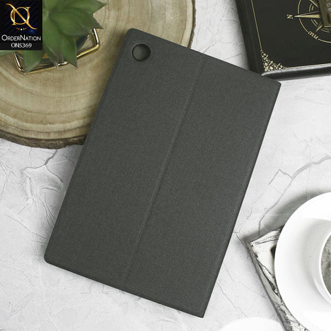 Samsung Galaxy Tab A8 10.5 / SM-X200 / SM-X205 (2021) Cover - Black - Octo PU Leather Fabric Texture Bifold Stand Flip Book Soft Case