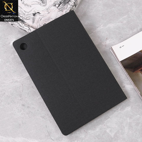 Samsung Galaxy Tab A8 10.5 / SM-X200 / SM-X205 (2021) Cover - Black - Octo PU Leather Fabric Texture Bifold Stand Flip Book Soft Case