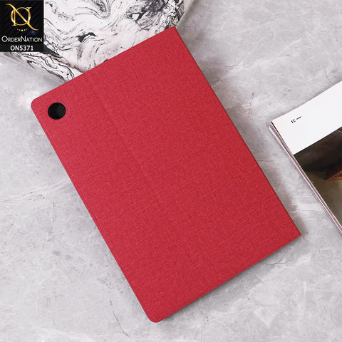 Samsung Galaxy Tab A8 10.5 / SM-X200 / SM-X205 (2021) Cover - Red - Octo PU Leather Fabric Texture Bifold Stand Flip Book Soft Case