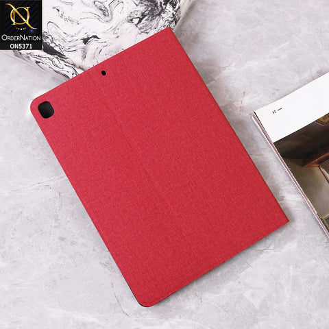 iPad Air (3rd gen) 10.5-inch (2019) Cover - Red - Octo PU Leather Fabric Texture Bifold Stand Flip Book Soft Case