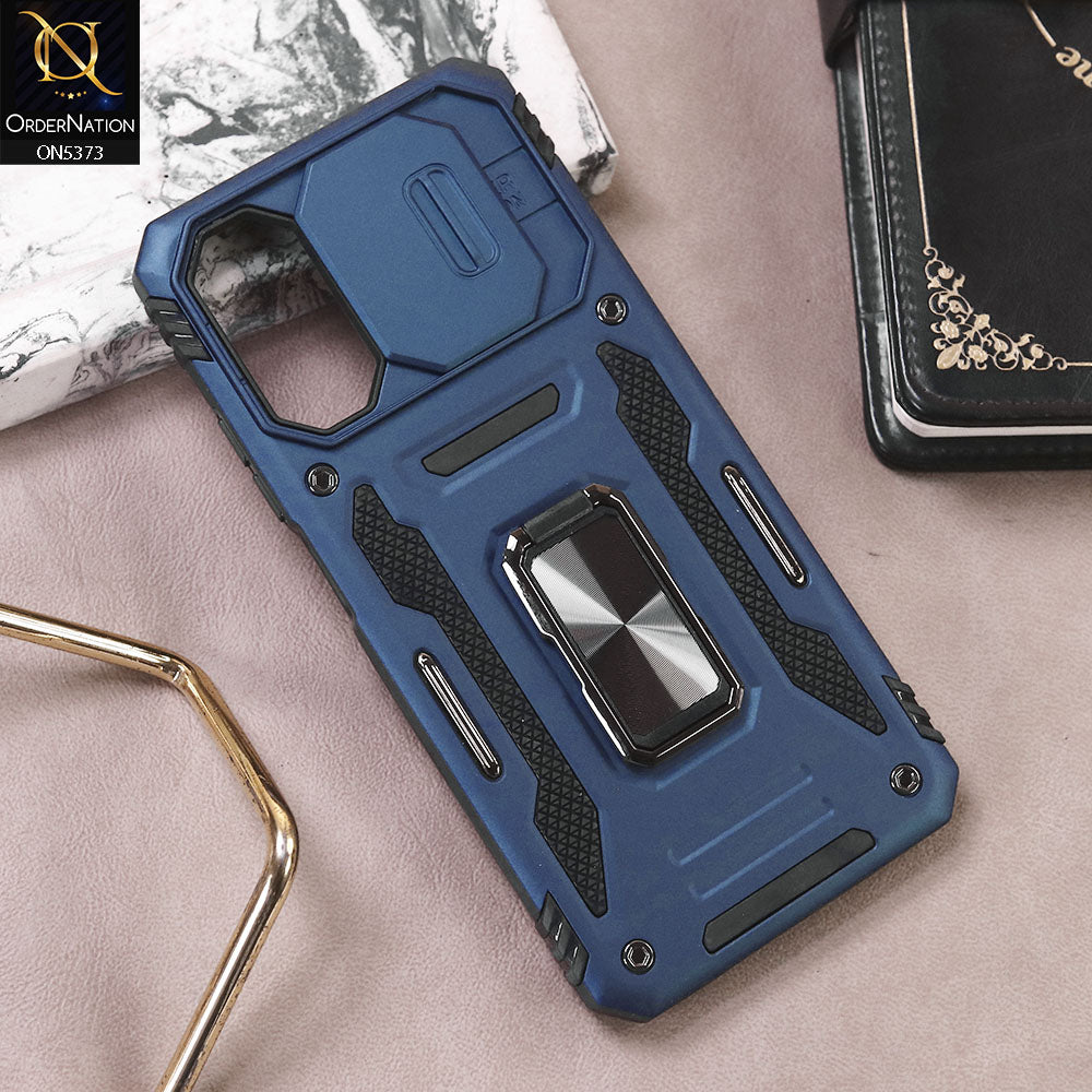 Oppo A17 Cover - Blue - New HQ Heavy Duty Hybrid Protective Case With 360 Rotatable Kickstand Holder