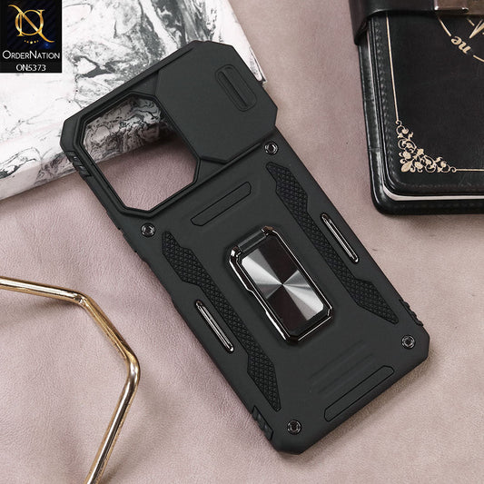Xiaomi Poco C65 Cover - Black - New HQ Heavy Duty Hybrid Protective Case With 360 Rotatable Kickstand Holder